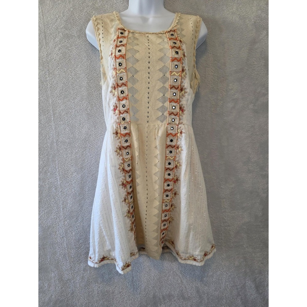EUC Free People Dress Womens Size 6 White Embroidered Crochet Santa Fe Cowgirl